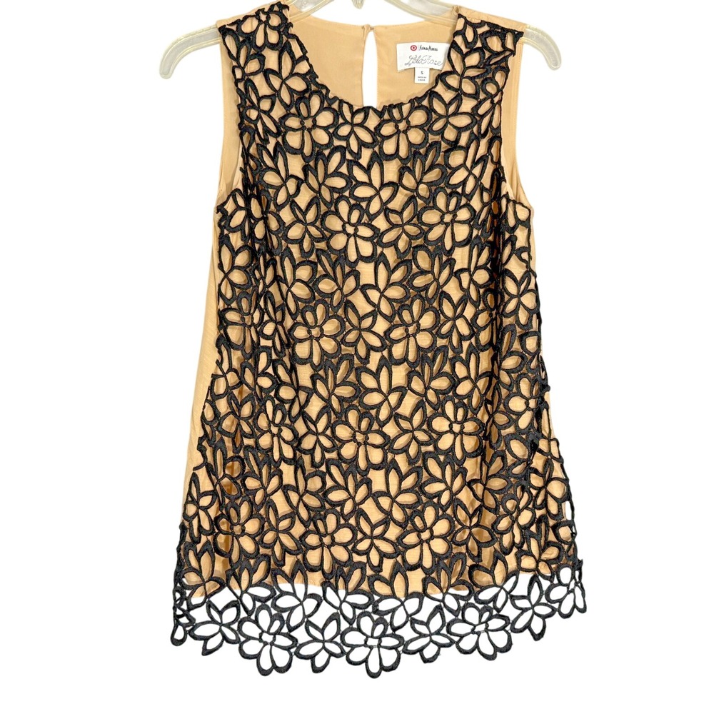 Lela Rose for Target Neiman Marcus Tank Top Womens Size S Tan‎ Black Cotton Silk